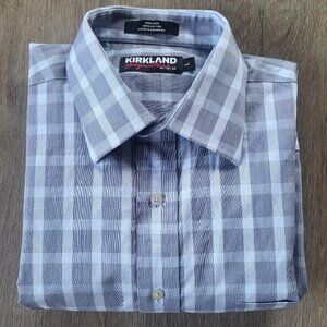 Kirkland Signature Non-Iron Button-Down Shirt Blue & Gray Size Large